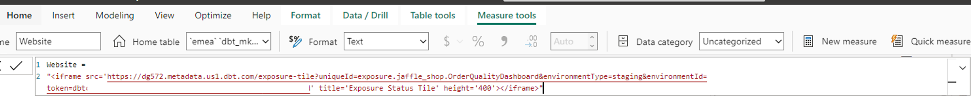 In the 'Measure tools' tab, replace your values with the iFrame code.